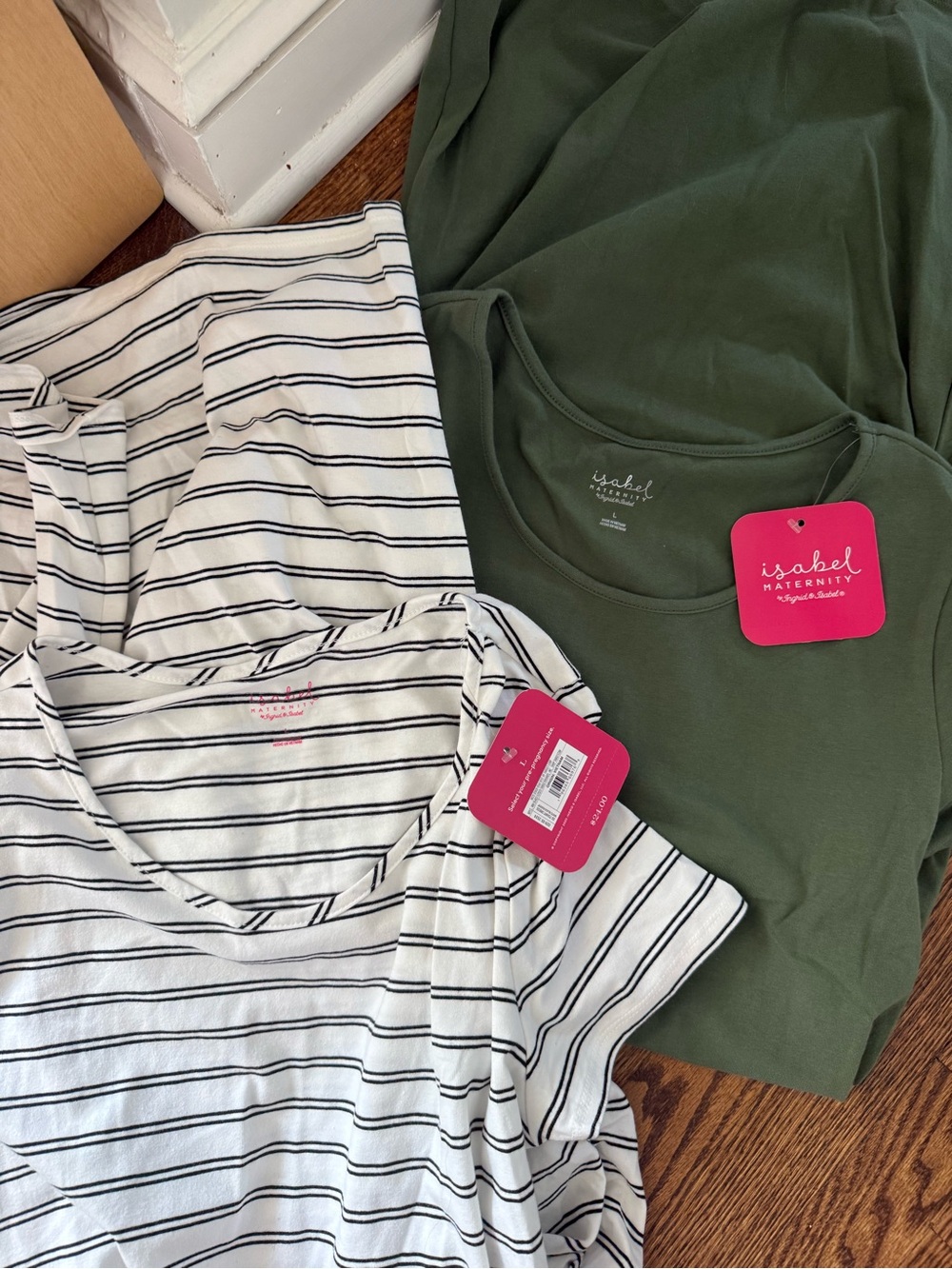 Isabel Maternity by Ingrid & Isabel Olive &  White/Black Striped Dress SET - L
